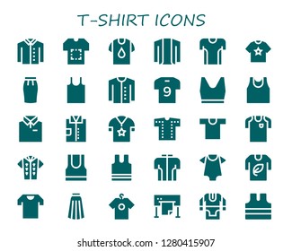  t-shirt icon set. 30 filled t-shirt icons. Simple modern icons about  - Shirt, Cardigan, Tshirt, Skirt, Tank top, Soccer jersey, Sport shirt, Football jersey, Sleeveless, Baby clothes