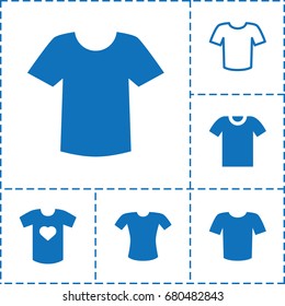 Tshirt icon. set of 6 tshirt filled and outline icons such as t-shirt, t-shirt with heart