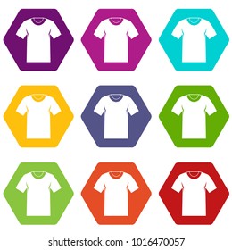 Tshirt icon set many color hexahedron isolated on white vector illustration