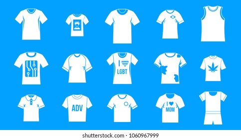 Tshirt icon set. Simple set of tshirt vector icons for web design isolated on blue background