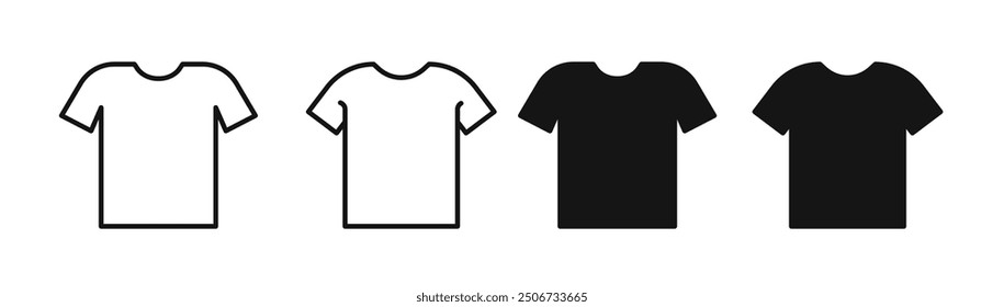 T-shirt icon set. Unisex apparel vector symbol in black filled and outlined style