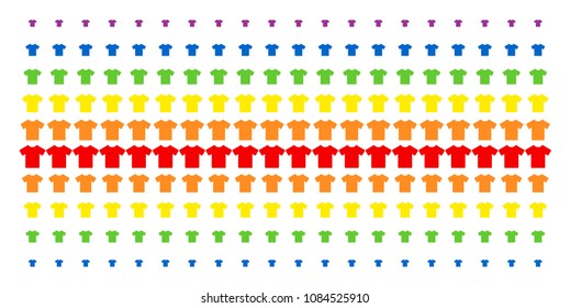 T-Shirt icon spectrum halftone pattern. Vector pictograms arranged into halftone matrix with vertical spectral gradient. Designed for backgrounds, covers, templates and abstraction concepts.