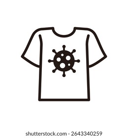 T-shirt icon with virus or bacteria design, minimalist black and white style.