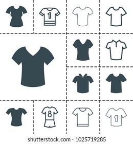 Tshirt icons. set of 13 editable filled and outline tshirt icons such as shirt, t-shirt, t-shirt
