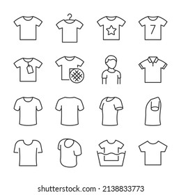 T-shirt icons set. T-shirts various shapes, icon collection. Line with editable stroke