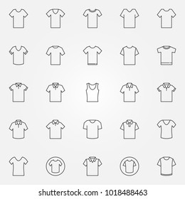 T-shirt icons set. Vector collection of tshirt clothes concept signs or design elements in thin line style