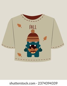  T-Shirt Illustration with Fall and Monster