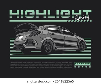 t-shirt illustration vector image with car and background text graphic