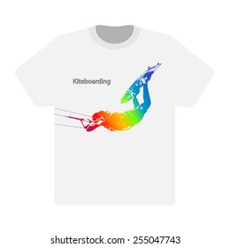 T-shirt with the image of the Rider. Kiteboarding on White background. Vector. Illustration.