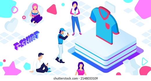 T-shirt isometric design icon. Vector web illustration. 3d colorful concept