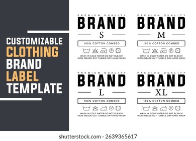 T-Shirt Label Tag Template Unisex Apparel Sizes Option