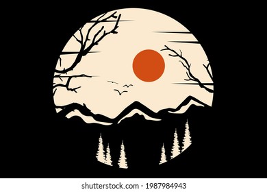 T-shirt landscape mountain pine sky beautiful vintage style
