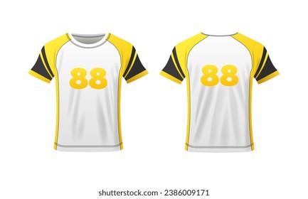 T-shirt layout. Flat, color, t-shirt mockup, sports t-shirt mockup with number 88. Vector icons