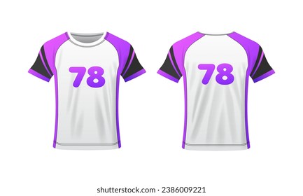 T-shirt layout. Flat, color, t-shirt mockup, sports t-shirt mockup with number 78. Vector icons