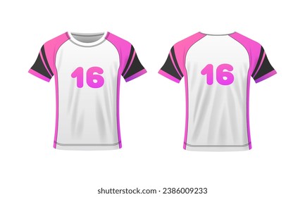 T-shirt layout. Flat, color, t-shirt mockup, sports t-shirt mockup with number 16. Vector icons