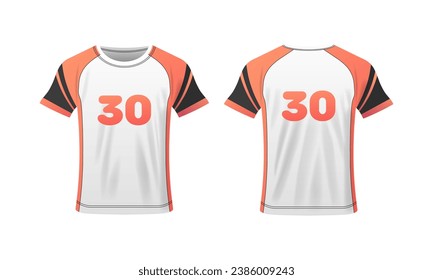T-shirt layout. Flat, color, t-shirt mockup, sports t-shirt mockup with number 30. Vector icons