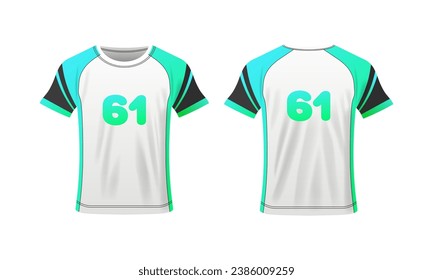 T-shirt layout. Flat, color, t-shirt mockup, sports t-shirt mockup with number 61. Vector icons