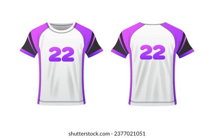 T-shirt layout. Flat, color, number 22, T-shirt mockup, T-shirt layout with numbers. Vector icons