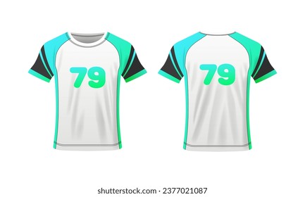 T-shirt layout. Flat, color, number 79, T-shirt mockup, T-shirt layout with numbers. Vector icons