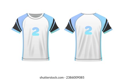 T-shirt layout. Flat, color, sports t-shirt mockup with number 2, t-shirt mockup. Vector icons