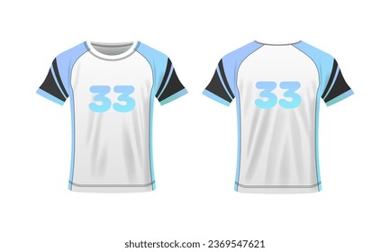 T-shirt layout. Flat, color, t-shirt for your design, 33 number, t-shirt mockup, your design here, clothing layout. Vector illustration