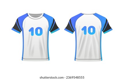 T-shirt layout. Flat, color, t-shirt for your design, 10 number, t-shirt mockup, your design here, clothing layout. Vector illustration