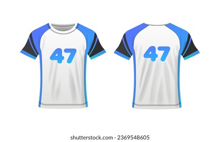 T-shirt layout. Flat, color, t-shirt for your design, 47 number, t-shirt mockup, your design here, clothing layout. Vector illustration