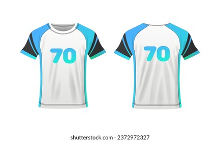 T-shirt layout. Flat, color, t-shirt for your design, 70 number, t-shirt mockup, your design here, clothing layout. Vector illustration