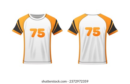 T-shirt layout. Flat, color, t-shirt for your design, 75 number, t-shirt mockup, your design here, clothing layout. Vector illustration