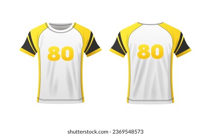 T-shirt layout. Flat, yellow, t-shirt for your design, 60 number, t-shirt mockup, your design here, clothing layout. Vector illustration