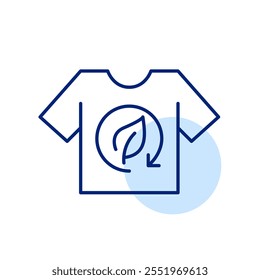 T-shirt and leaf in renew arrow. Sustainable fashion. Pixel perfect, editable stroke icon