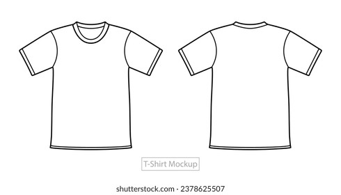 Camiseta de arte de la línea de la camiseta maquillada maqueta de la camiseta masculina de la plantilla vectorial de la parte trasera. Diseño de ropa en blanco para hombres, ropa deportiva, ropa informal 