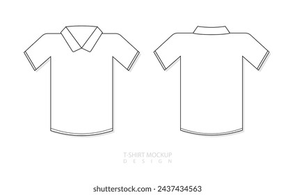 T-shirt line art mock up, male t-shirt vector template front back view, blank apparel design for men, sportswear, casual clothing