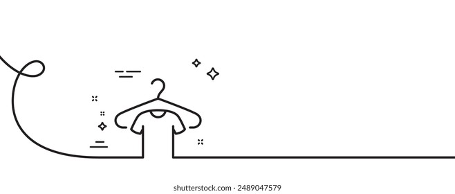 T-shirt line icon. Continuous one line with curl. Tee shirt with hanger sign. Fabric sport wear symbol. T-shirt single outline ribbon. Loop curve pattern. Vector