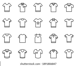 T-shirt line icon set. Collection of vector symbol in trendy flat style on white background. T-shirt sings for design.