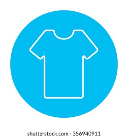 T-shirt line icon for web, mobile and infographics. Vector white icon on the light blue circle isolated on white background.