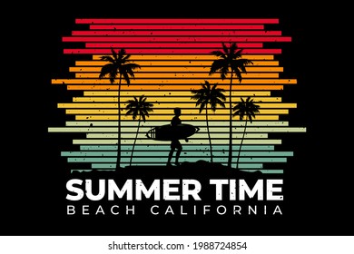 T-shirt line retro style beach summer time california