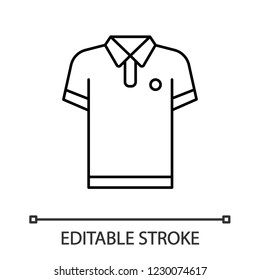 T-shirt linear icon. Casual clothes. Thin line illustration. Polo t-shirt. Menswear. Shirt. Contour symbol. Vector isolated outline drawing. Editable stroke