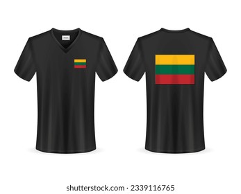 T-shirt with Lithuania flag on a white background. Vector illustration.