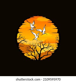 t-shirt logo design. birds and sunset.