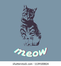 T-shirt logo design. Cat meow. Vector eps10.