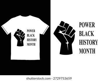 Diseño de camiseta y logotipo con puño levantado y texto del Mes de la Historia Negra