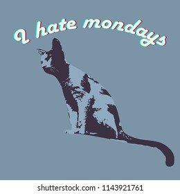 T-shirt logo design. I hate mondays. Cat. Vector eps10.