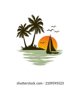 t-shirt logo. Palm tree on the beach.