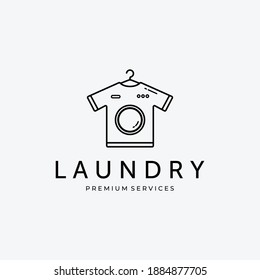 T-Shirt Logo Vector Design Line Art Vintage Illustration, Laundry Design Logo Business