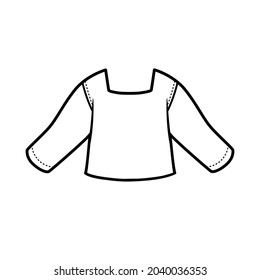 T-shirt with long sleeves and a square neck outlined for coloring on a white background