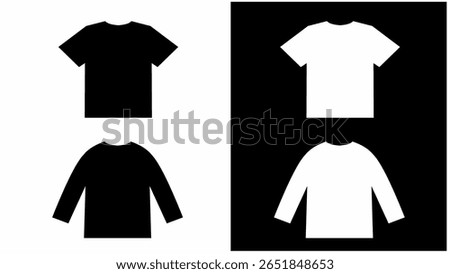 T-shirt and longsleeve vector in black and white, minimal flat style, perfect for mockups, icons, or apparel design templates