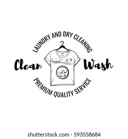 T-shirt machine concept. laundry and dry cleaning badge. Vector illustration isolated on white background
