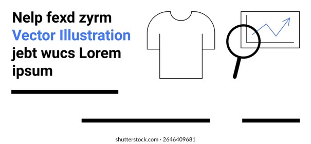 T-shirt, magnifying glass highlighting upward graph, text blocks. Ideal for marketing, e-commerce, data analysis, SEO, presentations, educational materials, infographics. Landing page