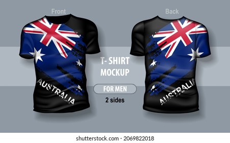 Camiseta para el frente y la espalda del hombre con bandera australiana. Burla para impresión de doble cara.